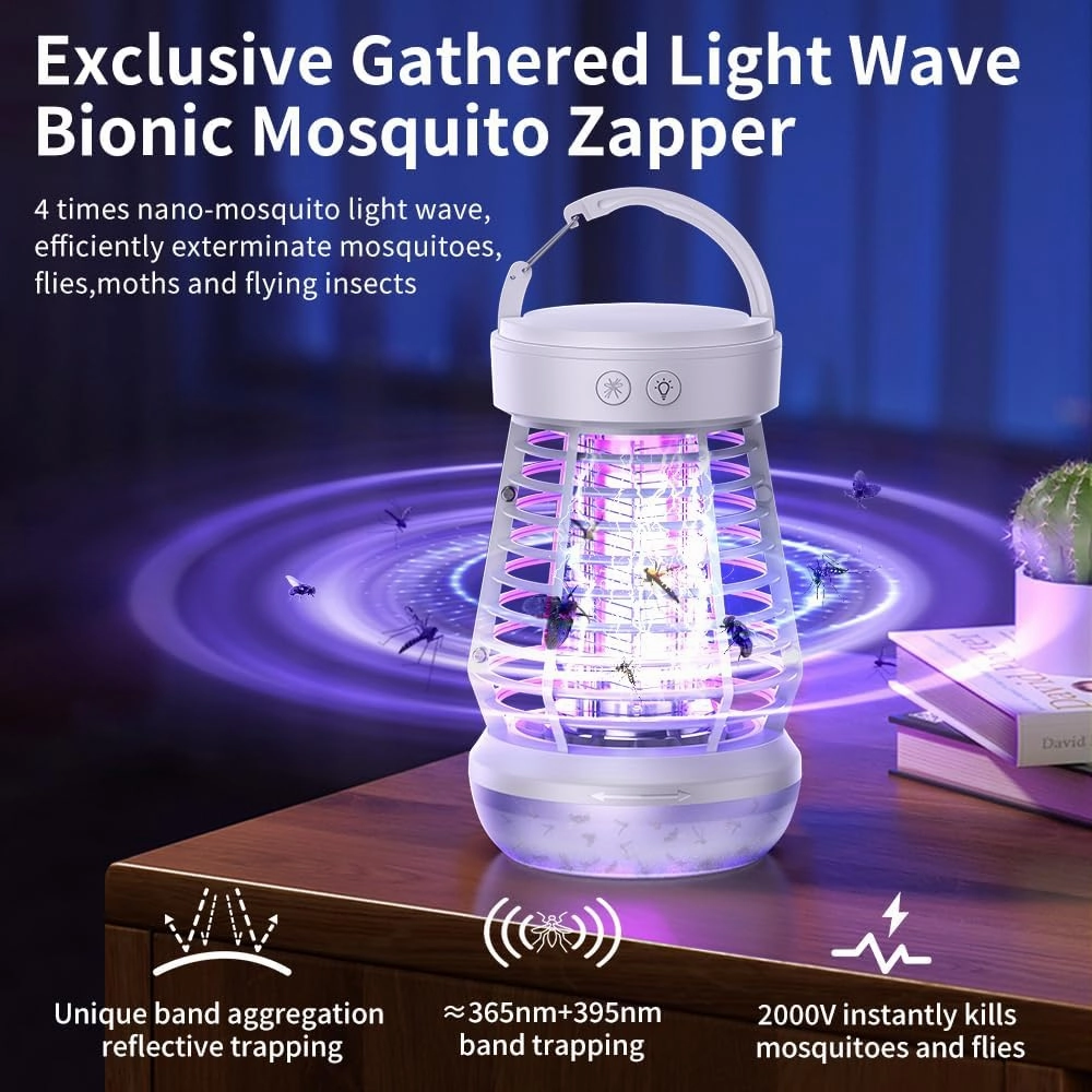 Portable Bug Zapper Indoor Outdoor, 2025 Upgraded Mosquito Zapper 3-in-1 Rechargeable Mosquito Killer & Camping Lamp,Suitable for Patio, Home, Backyard, Yard, Garden, Campsite (White)