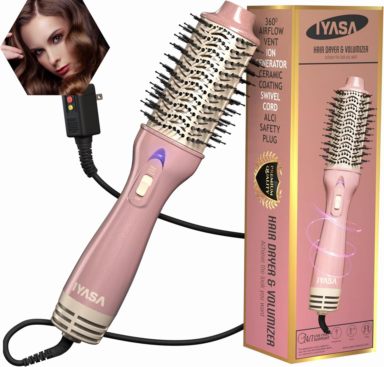 Premium 4-in-1 Oval Blow Dryer Brush, One-Step Hot Air Brush for Smooth, Hair Dryer & Volumizer, Salon Quality, Ionic Blow Dryer Styler & Straightener, Anti-Frizz, Large 3" Barrel, 13" Long