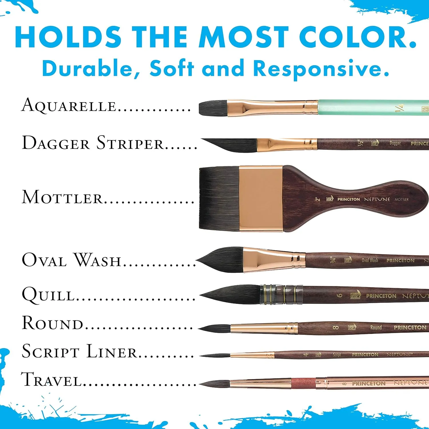 Princeton Artist Brush, Neptune Series 4750, Synthetic Squirrel Watercolor Paint Brush, Quill, Size 8