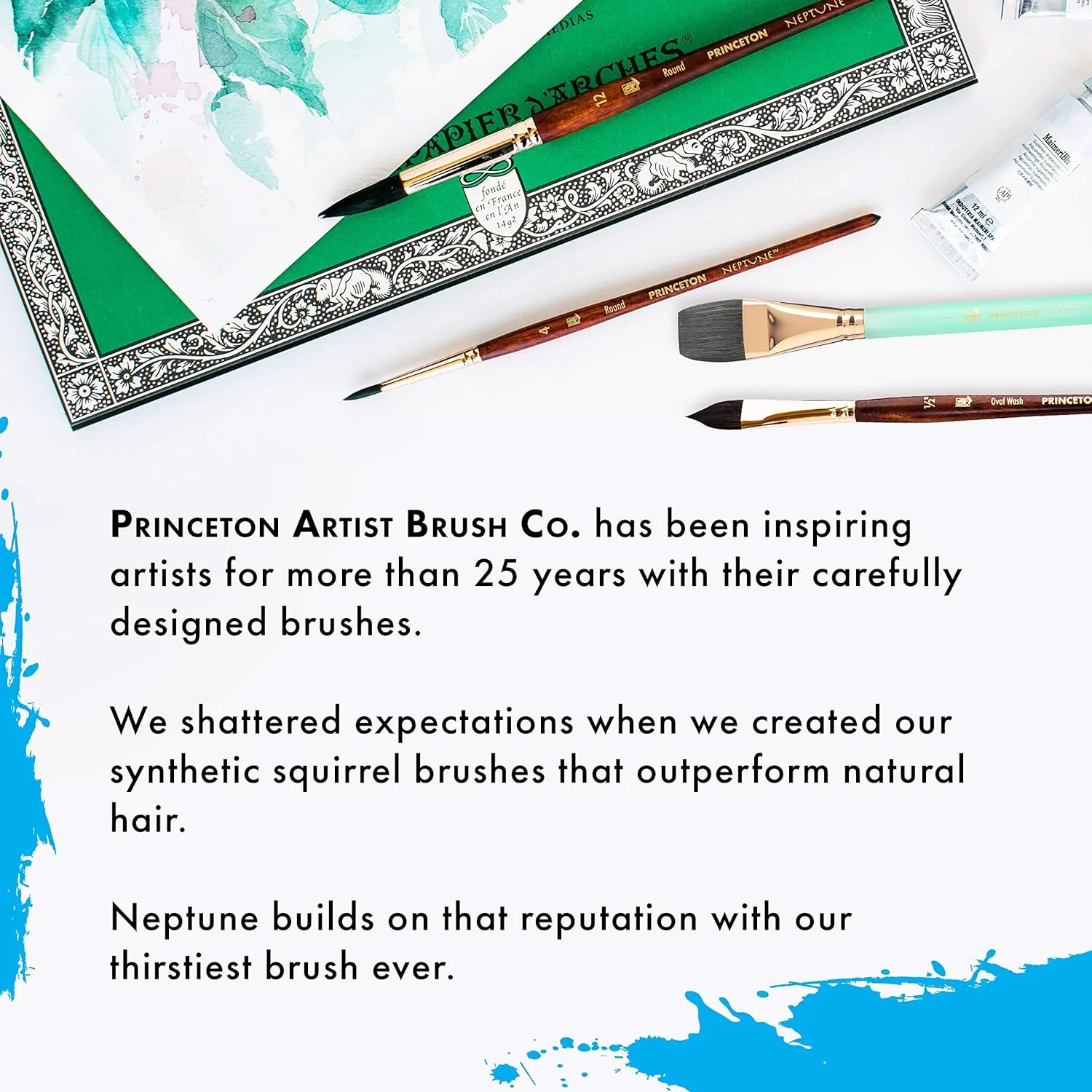 Princeton Artist Brush, Neptune Series 4750, Synthetic Squirrel Watercolor Paint Brush, Quill, Size 8