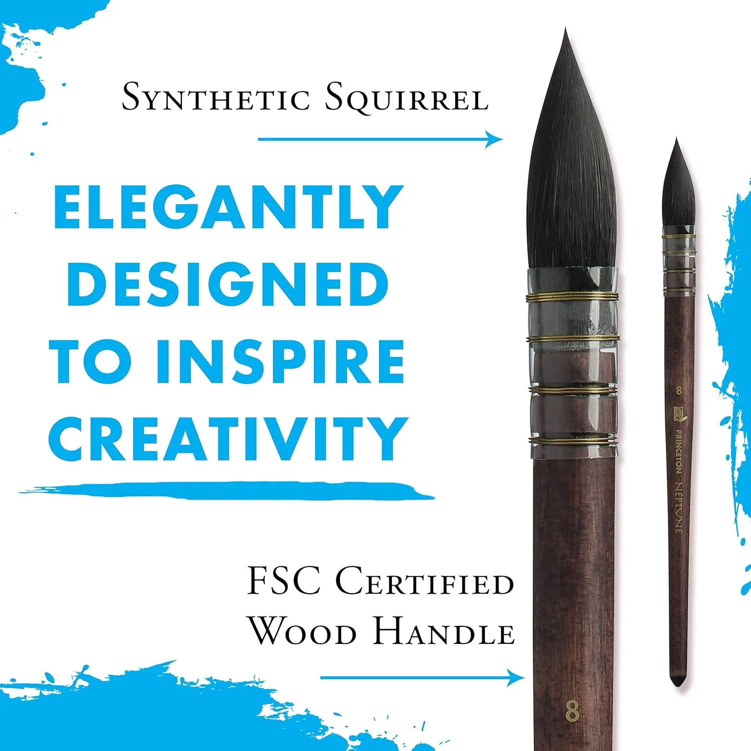 Princeton Artist Brush, Neptune Series 4750, Synthetic Squirrel Watercolor Paint Brush, Quill, Size 8