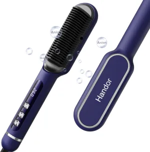 Pro Ionic Hair Straightener Brush for Women - 9 Temp Settings with LED Display, 20s Fast Heat (250°F-410°F), Dual Voltage & Travel Bag for Frizz-Free Salon Finish