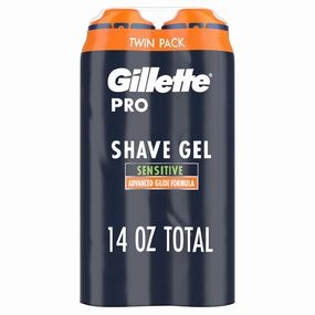 PRO Shaving Gel for Men Cools to Soothe Skin and Hydrates Facial Hair, TWIN PACK - Total 14Oz, Proglide Sensitive 2 in 1 Shave Gel