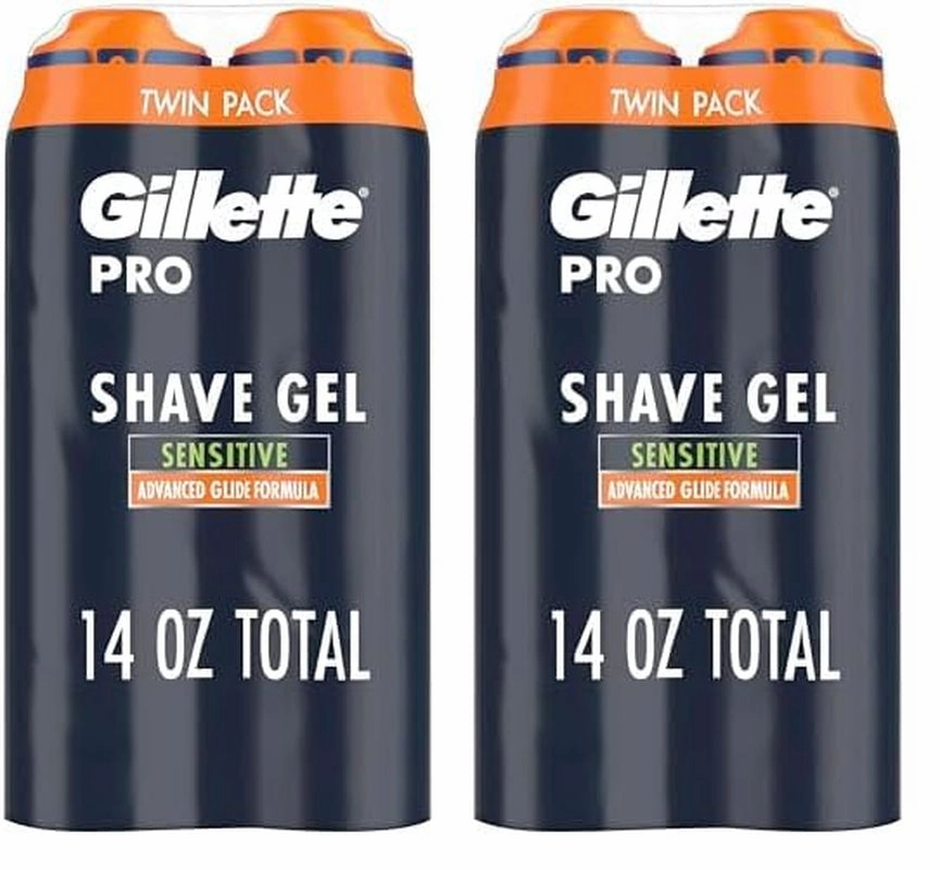 PRO Shaving Gel for Men Cools to Soothe Skin and Hydrates Facial Hair, TWIN PACK - Total 14Oz, Proglide Sensitive 2 in 1 Shave Gel