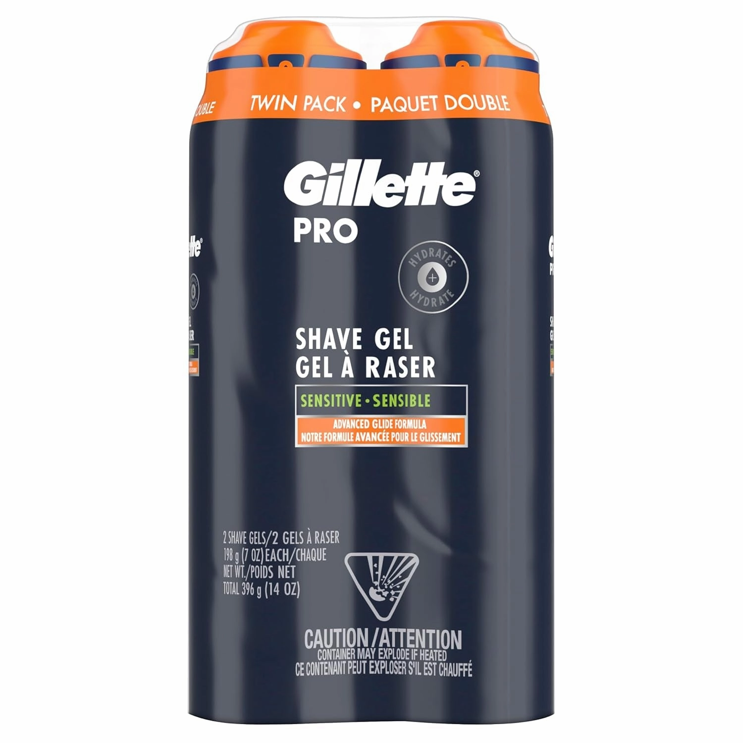 PRO Shaving Gel for Men Cools to Soothe Skin and Hydrates Facial Hair, TWIN PACK - Total 14Oz, Proglide Sensitive 2 in 1 Shave Gel