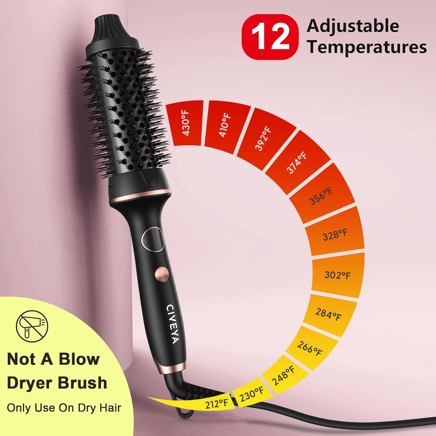Pro Thermal Brush for Blowout Look, 1.5" Heated Round With Temp Control, Ionic Hair Curling Iron, Smoothing & Volumizing Hot Round
