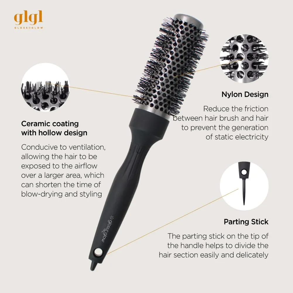 Professional Salon Round Brush with Ceramic Coating for Blow Drying - Salon Blowout Styling. Quick Styling and Voluminous Hair. (1.3 inch)
