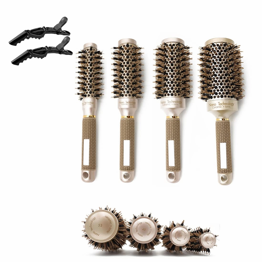 Professional Hair Styling Brush Set for Women, Thermal Aluminium Barrel Curling Brush with Boar Bristles for Blow Drying and Curling (Gold Comb)