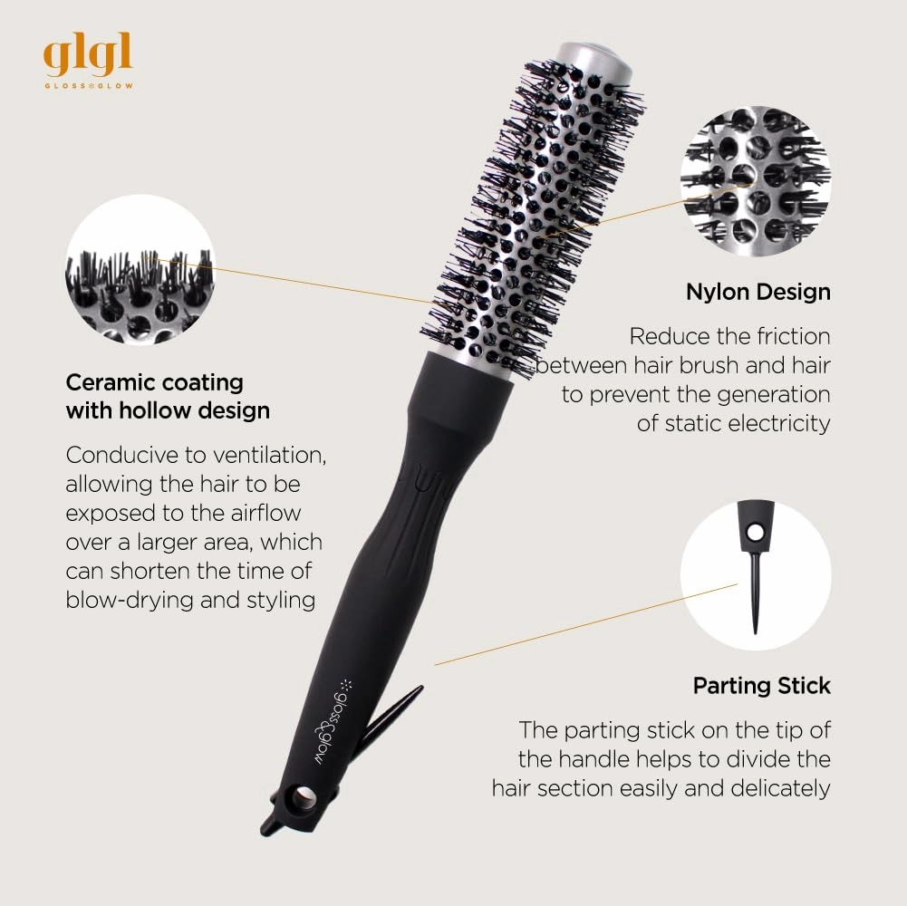 Professional Salon Round Brush with Ceramic Coating for Blow Drying - Salon Blowout Styling. Quick Styling and Voluminous Hair. (1 Inch)