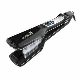Professional Steam Hair Straightener, Professional Nano Titanium Salon Ceramic Steam Flat Iron Hair Styler, with Removable Teeth Comb & Digital LCD & 5 Level Adjustable Temperature (Black)