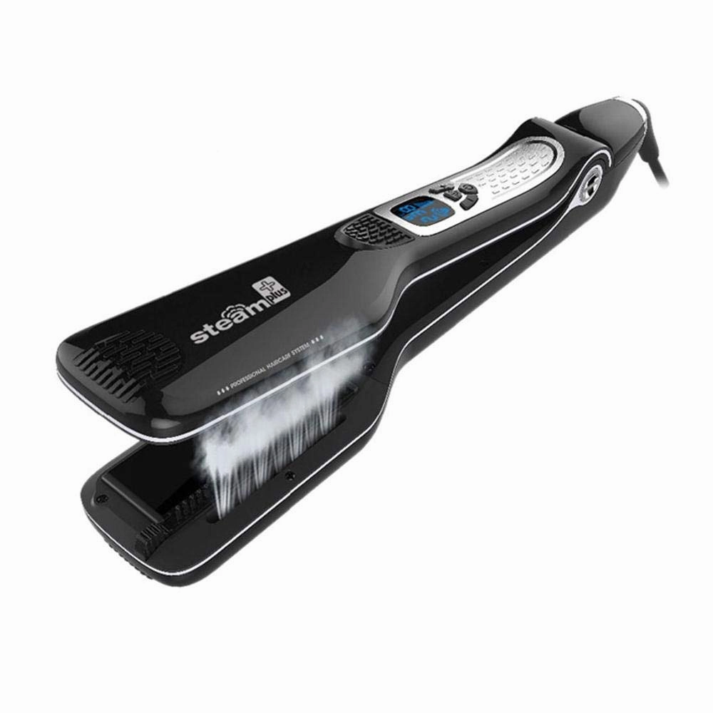 Professional Steam Hair Straightener, Professional Nano Titanium Salon Ceramic Steam Flat Iron Hair Styler, with Removable Teeth Comb & Digital LCD & 5 Level Adjustable Temperature (Black)
