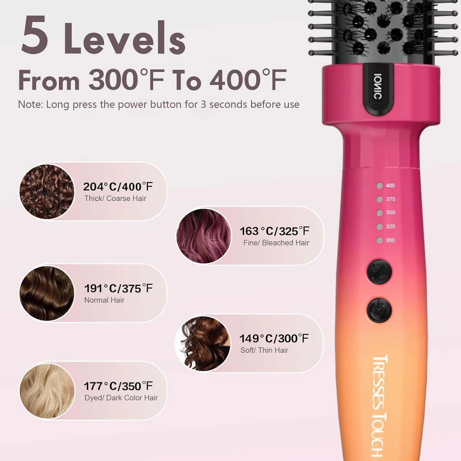 Professional Thermal Brush Heated Round Brush, Ionic Hot Curling Brushes, Makes Hair Shinier & Smoother, 1.5 Inch, 5 Temp Settings, Universal Voltage, Easy to Use, Gifts for Women, Red Orange