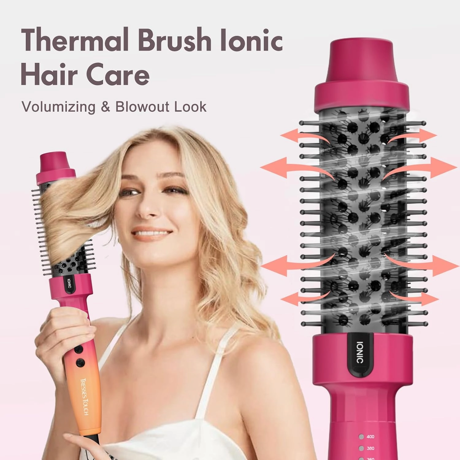 Professional Thermal Brush Heated Round Brush, Ionic Hot Curling Brushes, Makes Hair Shinier & Smoother, 1.5 Inch, 5 Temp Settings, Universal Voltage, Easy to Use, Gifts for Women, Red Orange