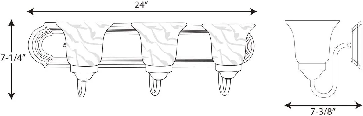 Progress Lighting P3053-09 Alabaster Glass Bath & Vanity, 24-Inch Width x 7-1/4-Inch Height, Brushed Nickel