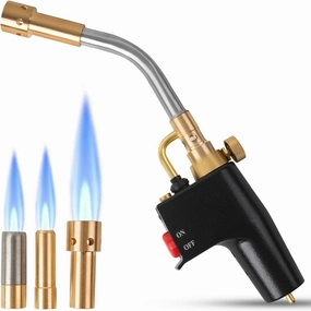 Propane Torch with 3 Tips, Instant on/off Ignition and Flame Lock. Continuous Swirl, Brush Flame for Soldering, Brazing, Woodworking and Cooking