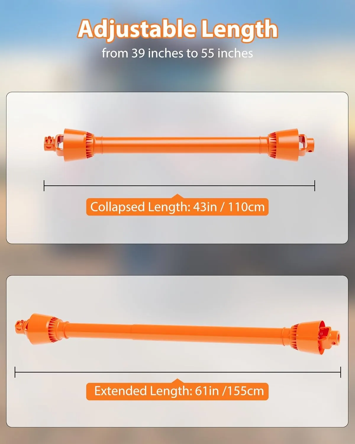 PTO Drive Shaft 1 3/8" PTO Shaft, 43"-61" Brush Hog PTO Shaft, 6 Spline End Round End PTO Driveline Shaft, Series 4 Tractor for Bush Hog,Finish Mower,Rotary Cutter