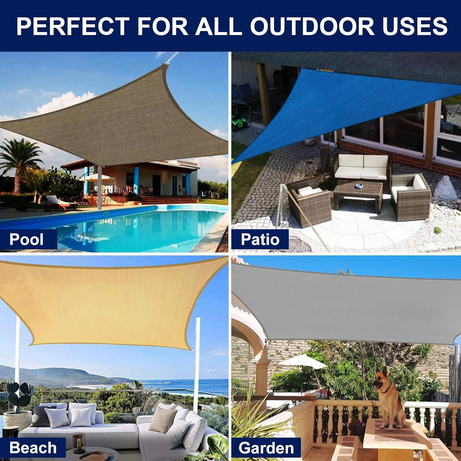 PureFit Rectangle Sun Shade Sails 8 x 10 ft (Straight Edge) Sun UV Blocking Outdoor Canopy, Sunshades for Patio, Backyard, Lawn and All Outdoor Activities, Light Gray