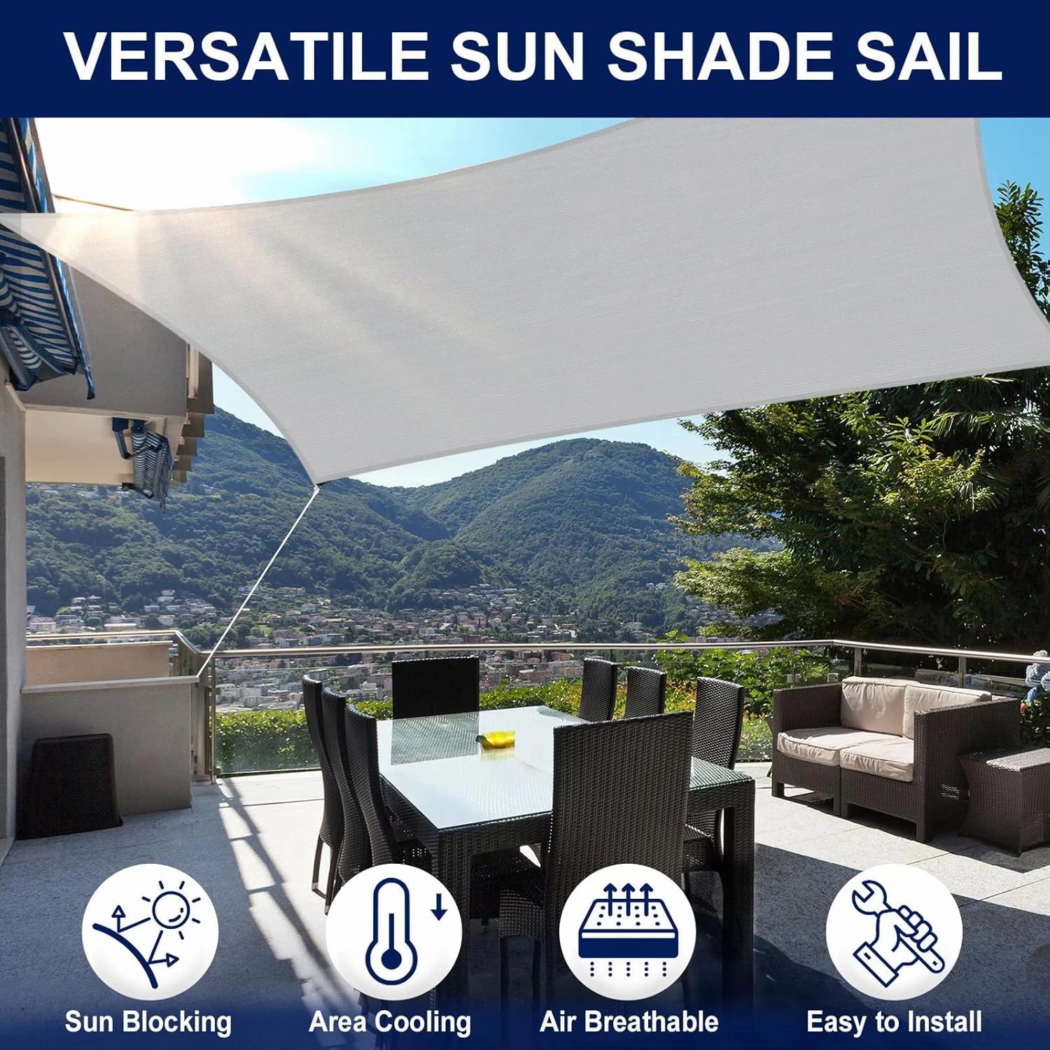 PureFit Rectangle Sun Shade Sails 8 x 10 ft (Straight Edge) Sun UV Blocking Outdoor Canopy, Sunshades for Patio, Backyard, Lawn and All Outdoor Activities, Light Gray