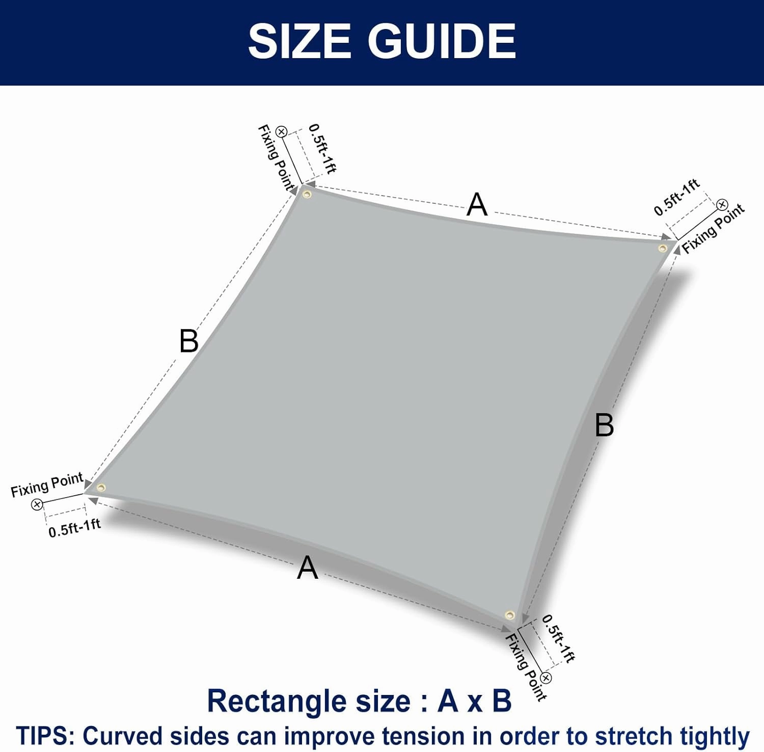 PureFit Rectangle Sun Shade Sails 8 x 10 ft (Straight Edge) Sun UV Blocking Outdoor Canopy, Sunshades for Patio, Backyard, Lawn and All Outdoor Activities, Light Gray