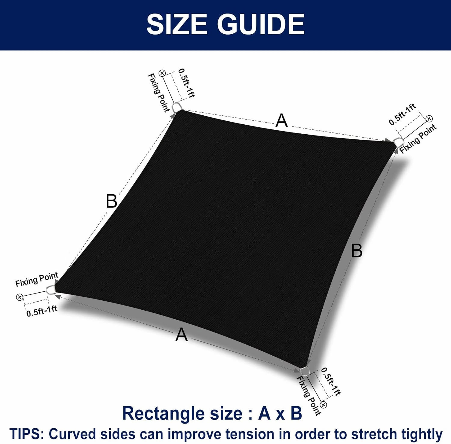 PureFit Rectangle Sun Shade Sails Outdoor 16 x 20 ft - Sun Protection Sunshades UV Block Shade Canopy, Patio Shades for Backyard, Deck and Lawn, Black