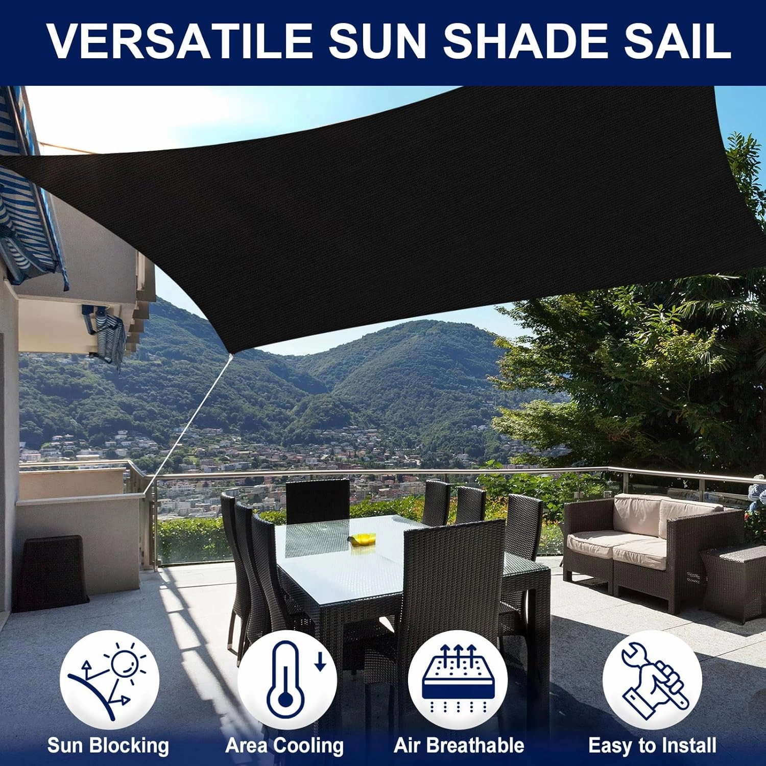 PureFit Rectangle Sun Shade Sails Outdoor 16 x 20 ft - Sun Protection Sunshades UV Block Shade Canopy, Patio Shades for Backyard, Deck and Lawn, Black