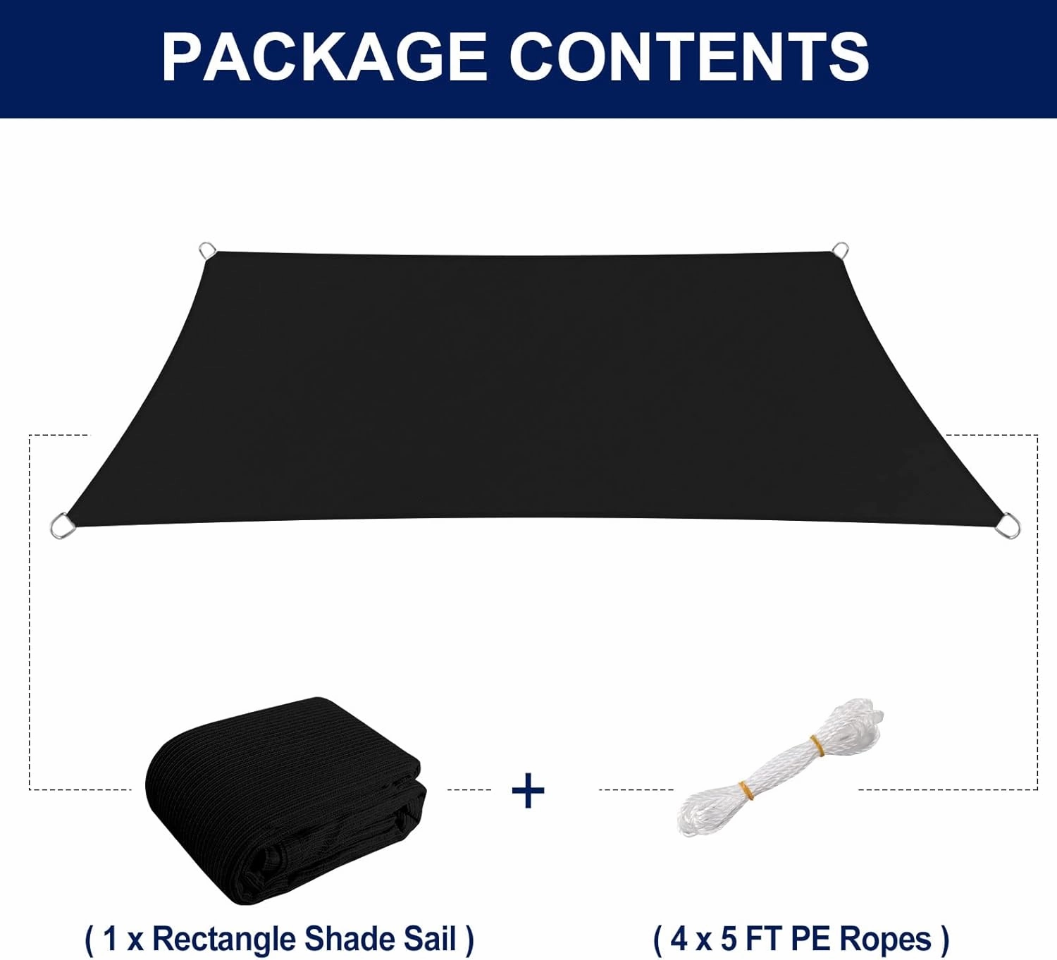 PureFit Rectangle Sun Shade Sails Outdoor 16 x 20 ft - Sun Protection Sunshades UV Block Shade Canopy, Patio Shades for Backyard, Deck and Lawn, Black