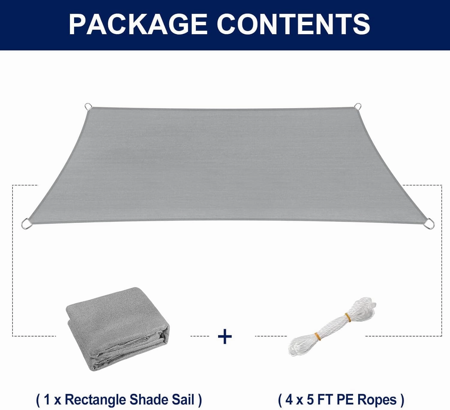PureFit Rectangle Sun Shade Sails Outdoor 8 x 12 ft - Sun Protection Sunshades UV Block Shade Canopy, Patio Shades for Backyard, Deck and Lawn, Grey