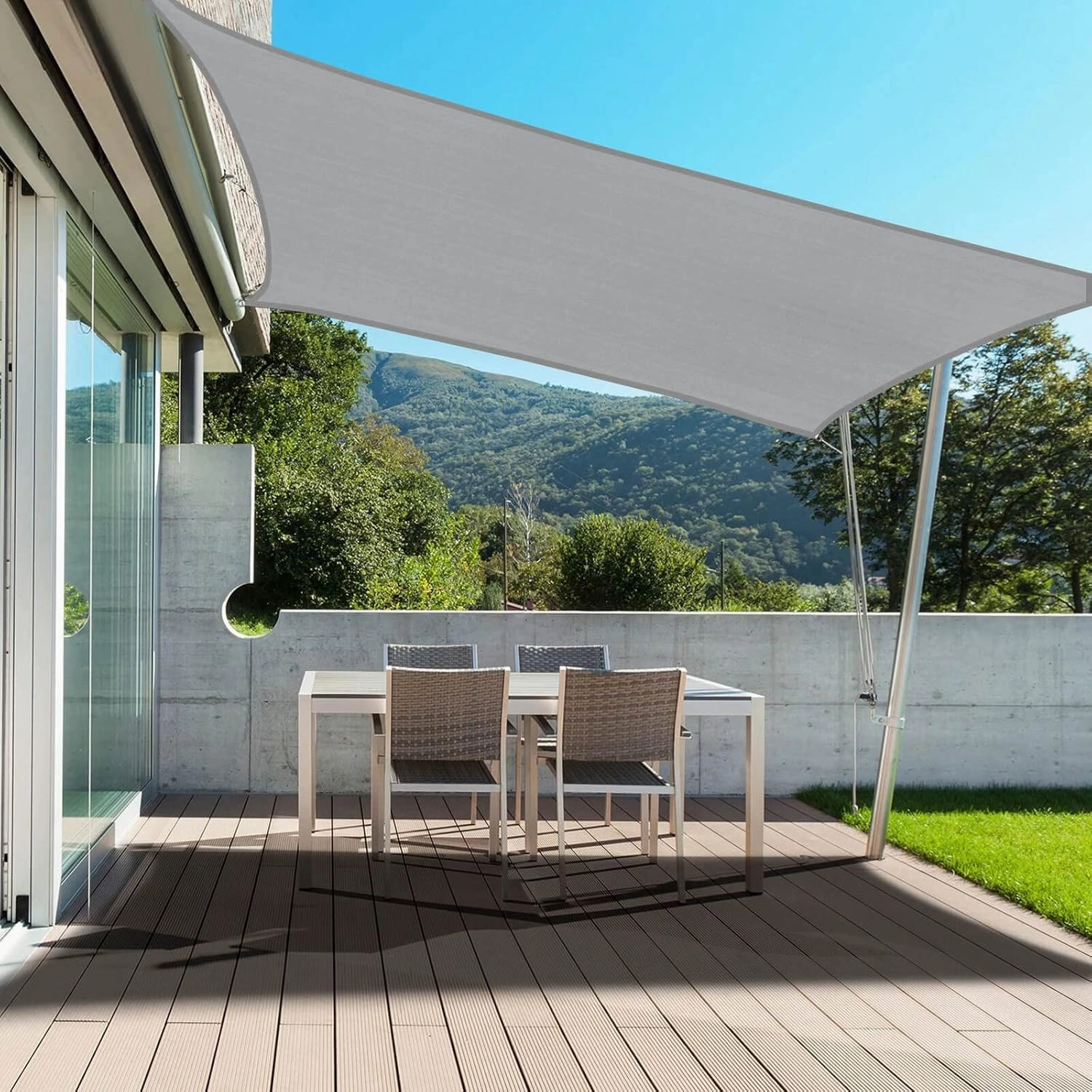 PureFit Rectangle Sun Shade Sails Outdoor 8 x 12 ft - Sun Protection Sunshades UV Block Shade Canopy, Patio Shades for Backyard, Deck and Lawn, Grey