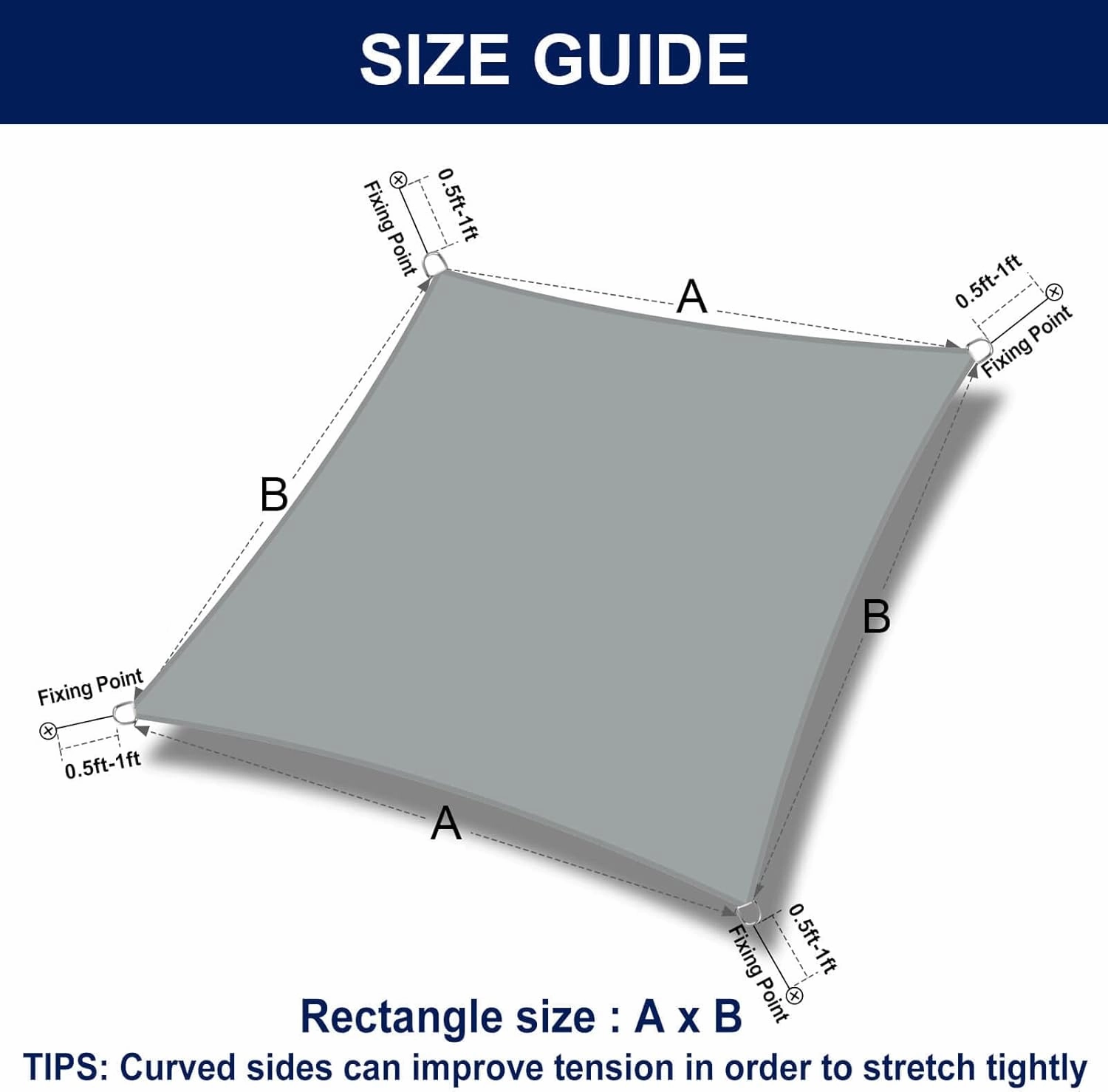 PureFit Rectangle Sun Shade Sails Outdoor 8 x 12 ft - Sun Protection Sunshades UV Block Shade Canopy, Patio Shades for Backyard, Deck and Lawn, Grey