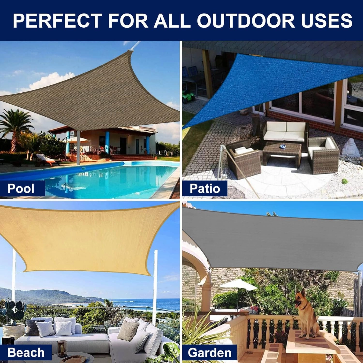 PureFit Rectangle Sun Shade Sails Outdoor 8 x 12 ft - Sun Protection Sunshades UV Block Shade Canopy, Patio Shades for Backyard, Deck and Lawn, Grey