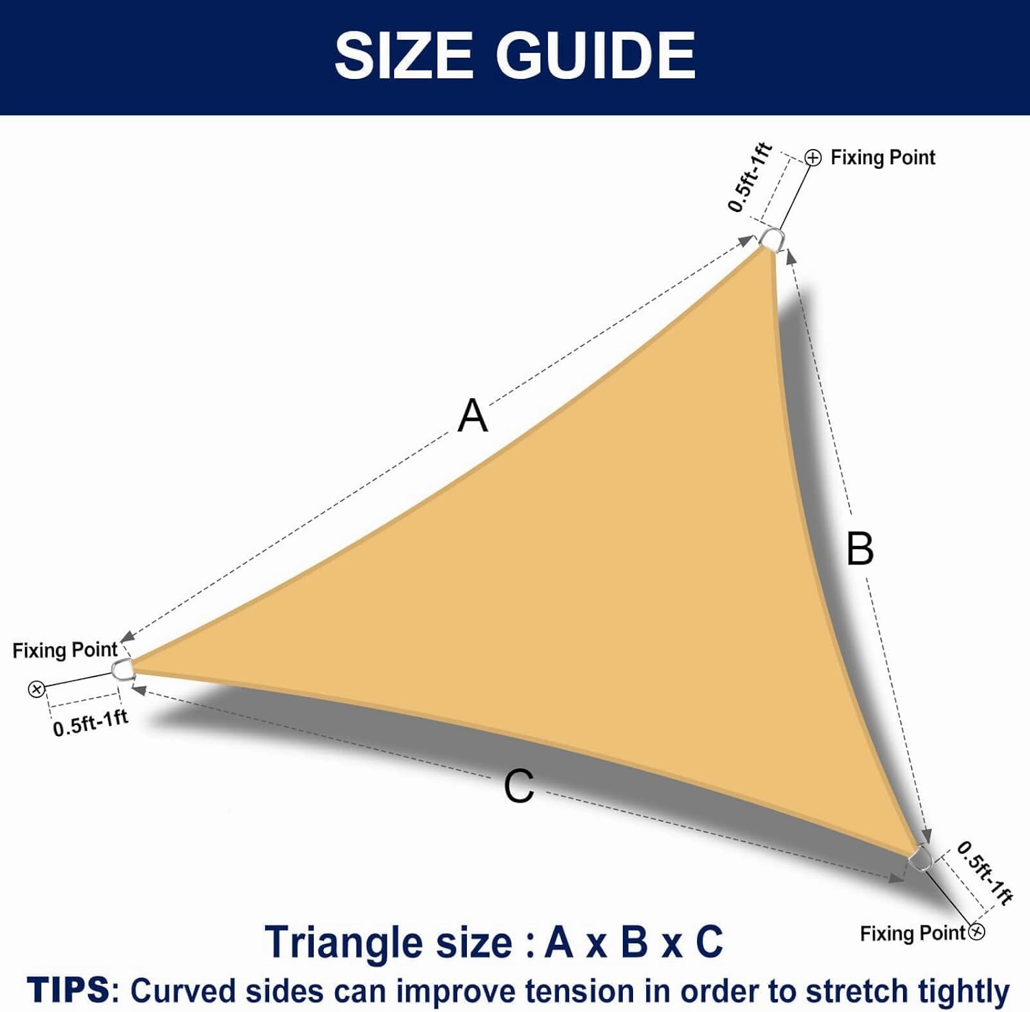 PureFit Triangle Sun Shade Sails Outdoor 12 x 12 x 12 ft - Sun Protection Sunshades UV Block Shade Canopy, Patio Shades for Backyard, Deck and Lawn, Sand
