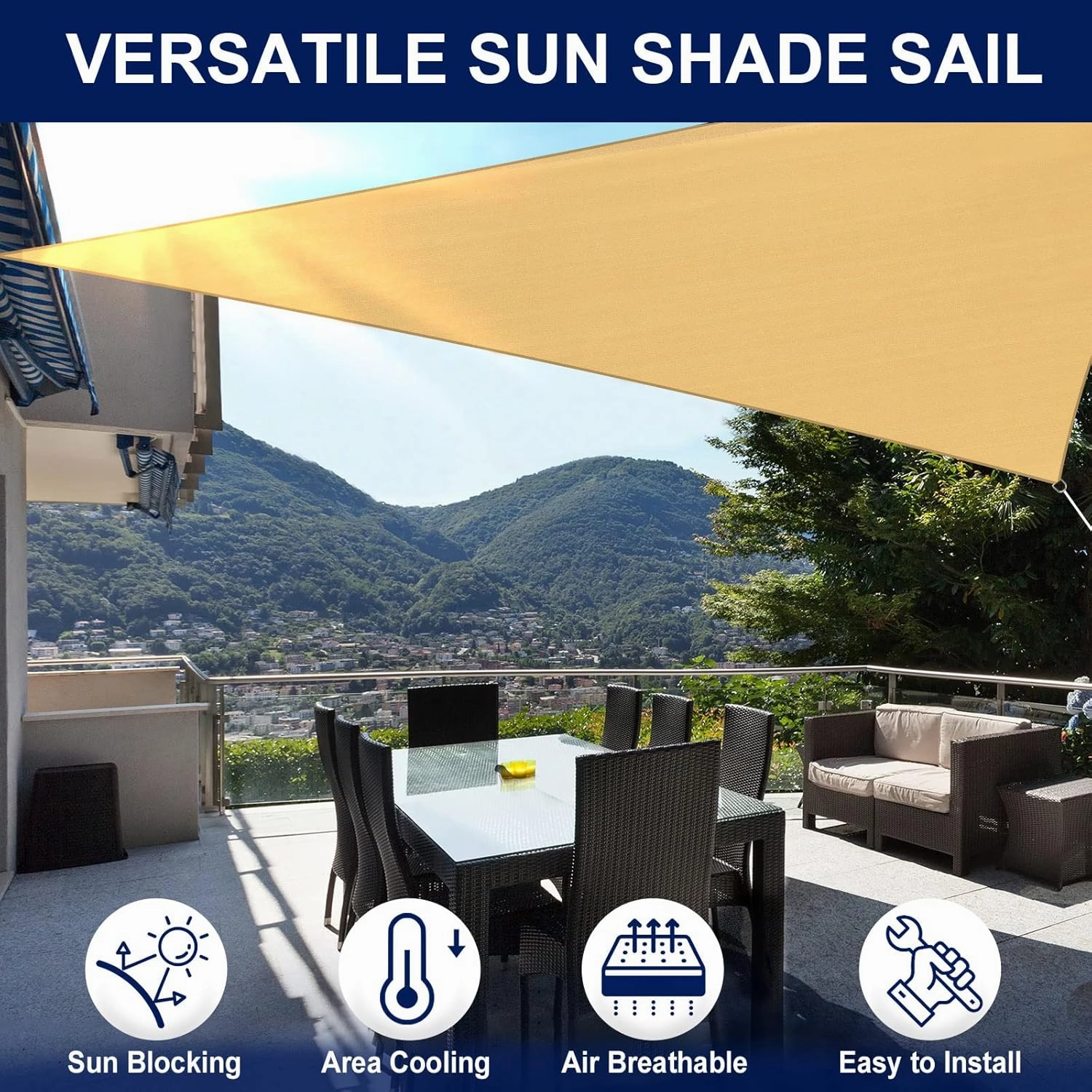 PureFit Triangle Sun Shade Sails Outdoor 12 x 12 x 12 ft - Sun Protection Sunshades UV Block Shade Canopy, Patio Shades for Backyard, Deck and Lawn, Sand