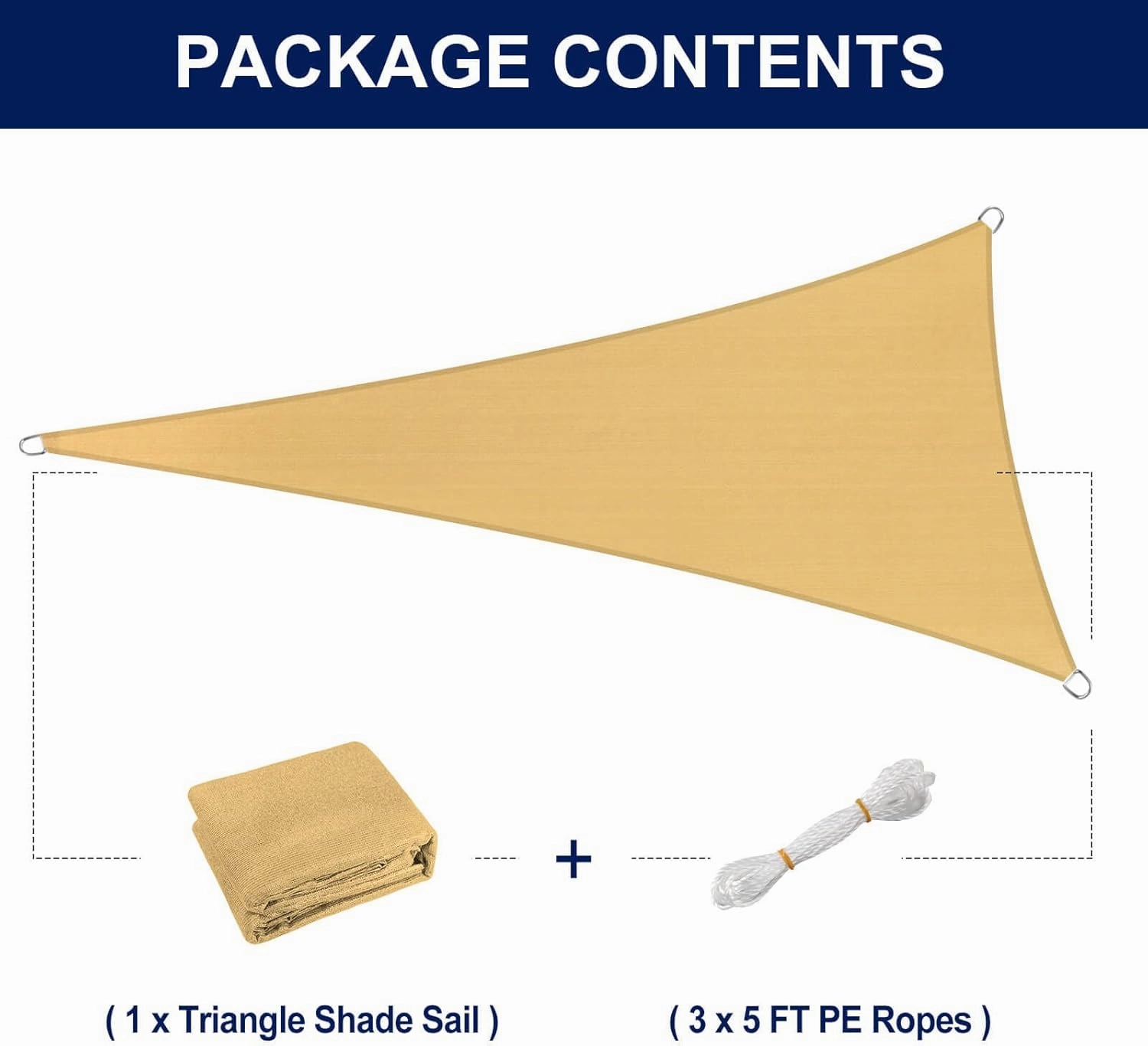 PureFit Triangle Sun Shade Sails Outdoor 12 x 12 x 12 ft - Sun Protection Sunshades UV Block Shade Canopy, Patio Shades for Backyard, Deck and Lawn, Sand