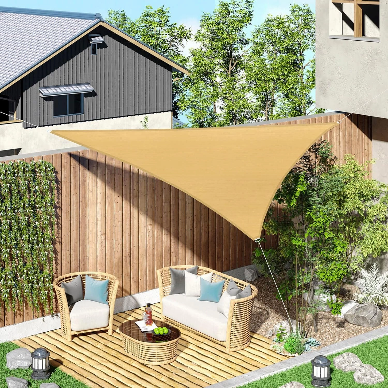 PureFit Triangle Sun Shade Sails Outdoor 12 x 12 x 12 ft - Sun Protection Sunshades UV Block Shade Canopy, Patio Shades for Backyard, Deck and Lawn, Sand