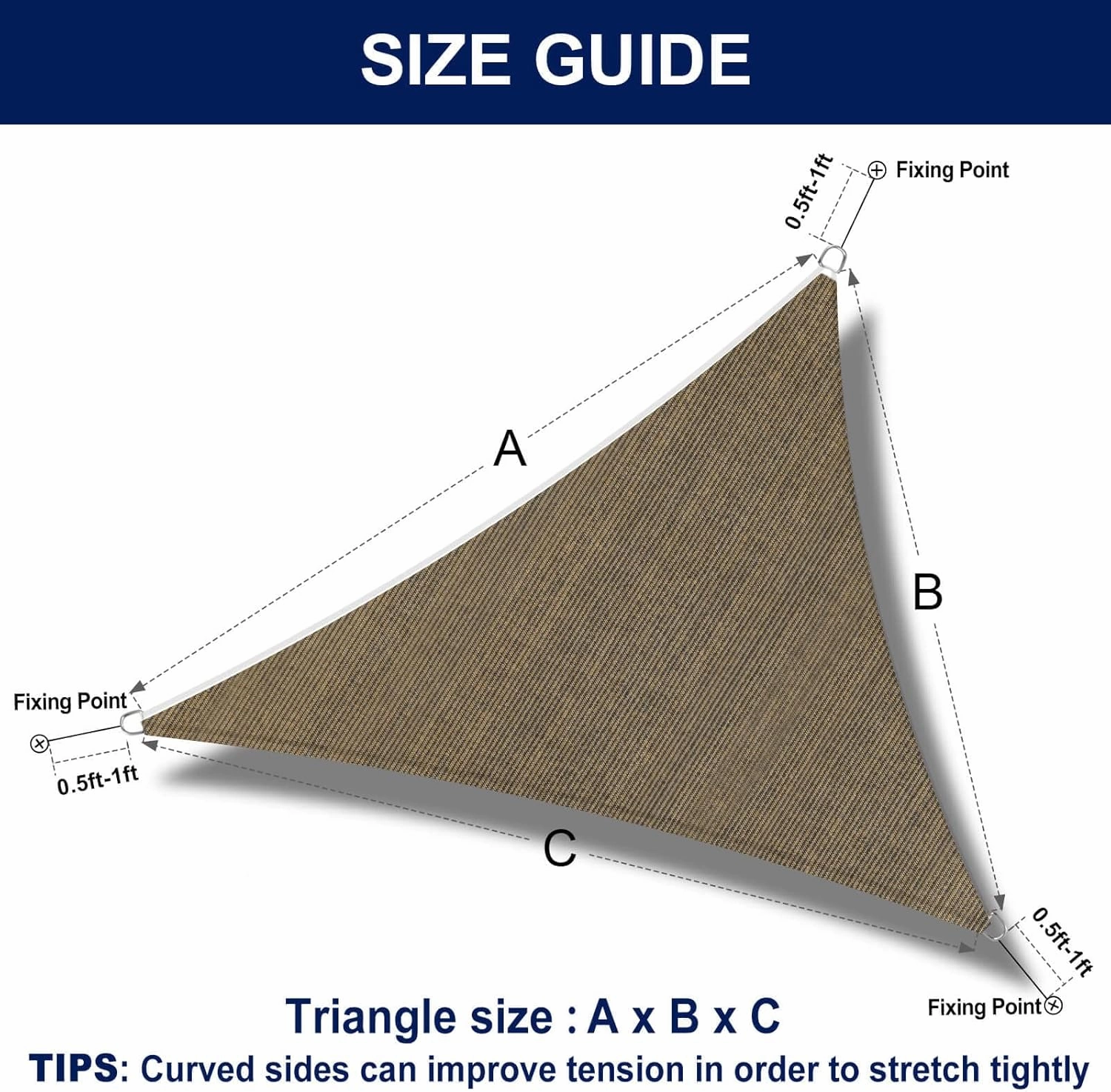 PureFit Triangle Sun Shade Sails Outdoor 16 x 16 x 16 ft - Sun Protection Sunshades UV Block Shade Canopy, Patio Shades for Backyard, Deck and Lawn, Brown