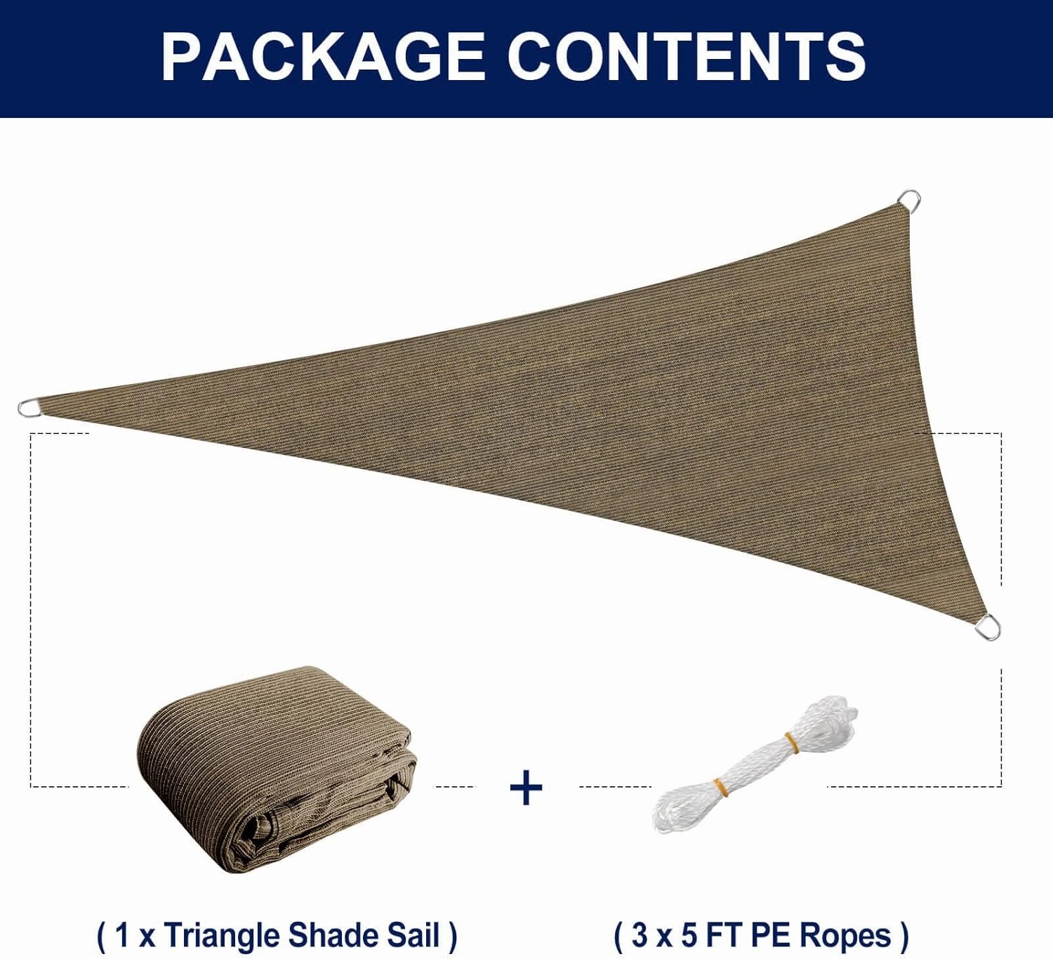 PureFit Triangle Sun Shade Sails Outdoor 16 x 16 x 16 ft - Sun Protection Sunshades UV Block Shade Canopy, Patio Shades for Backyard, Deck and Lawn, Brown