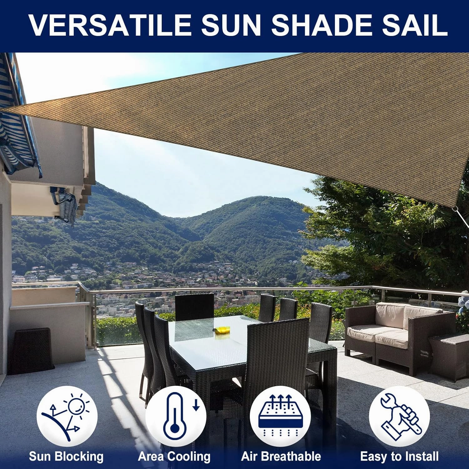 PureFit Triangle Sun Shade Sails Outdoor 16 x 16 x 16 ft - Sun Protection Sunshades UV Block Shade Canopy, Patio Shades for Backyard, Deck and Lawn, Brown