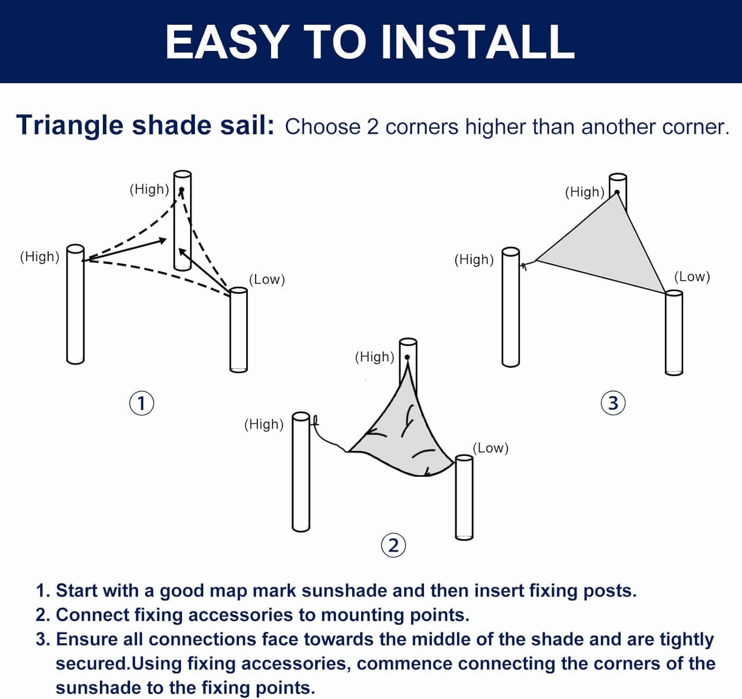 PureFit Triangle Sun Shade Sails Outdoor 20 x 20 x 20 ft - Sun Protection Sunshades UV Block Shade Canopy, Patio Shades for Backyard, Deck and Lawn, Blue