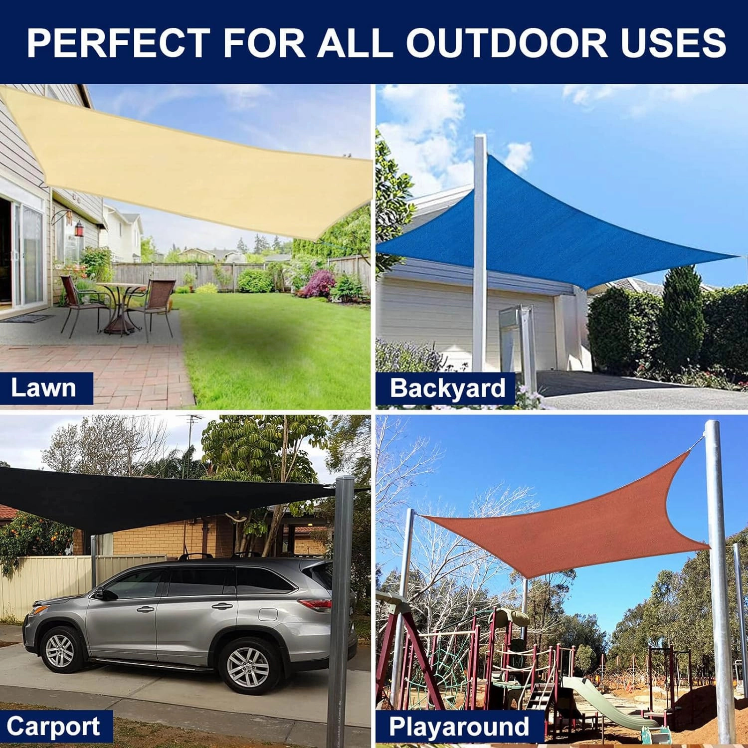 PureFit Triangle Sun Shade Sails Outdoor 20 x 20 x 20 ft - Sun Protection Sunshades UV Block Shade Canopy, Patio Shades for Backyard, Deck and Lawn, Blue