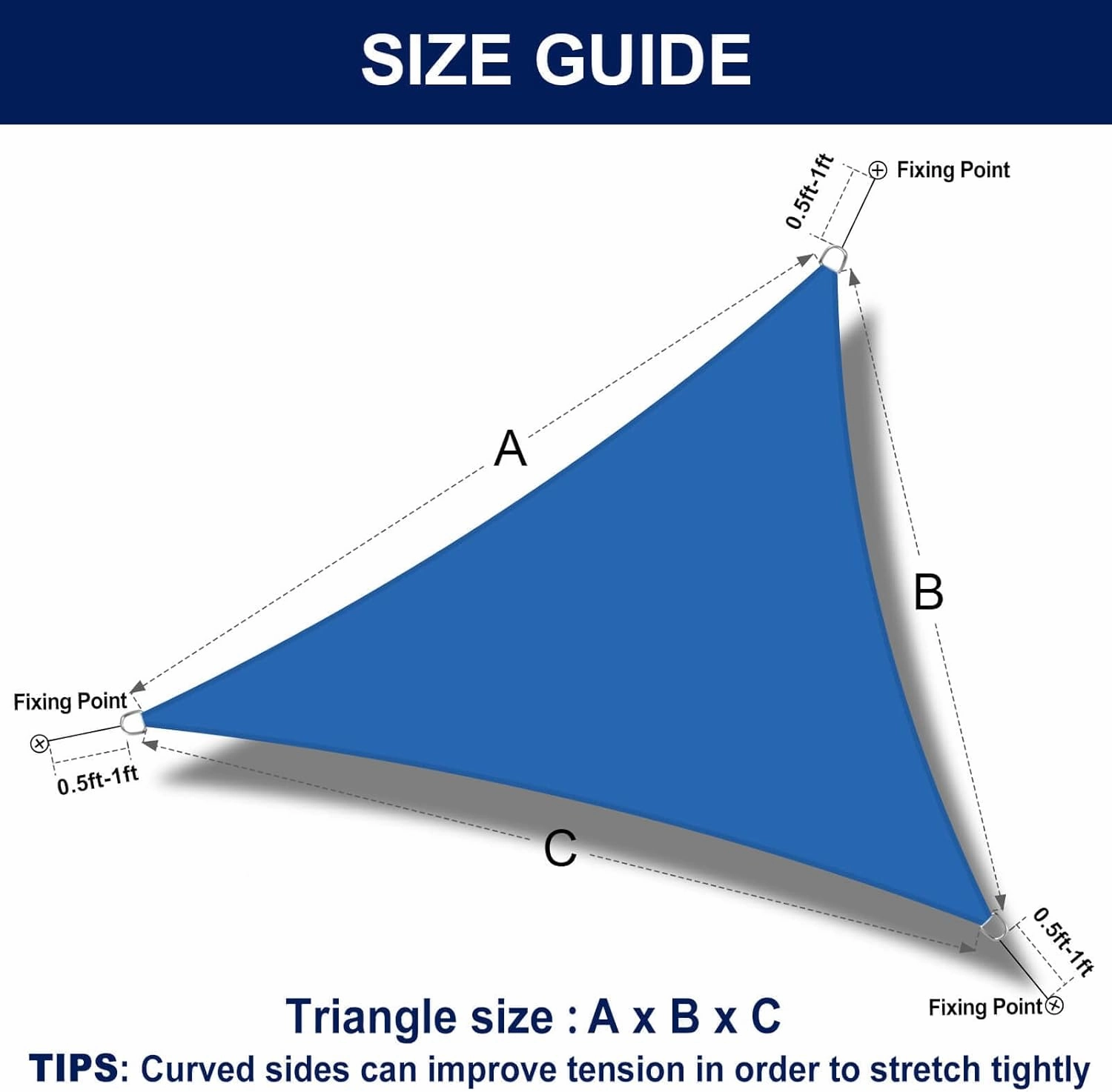 PureFit Triangle Sun Shade Sails Outdoor 20 x 20 x 20 ft - Sun Protection Sunshades UV Block Shade Canopy, Patio Shades for Backyard, Deck and Lawn, Blue