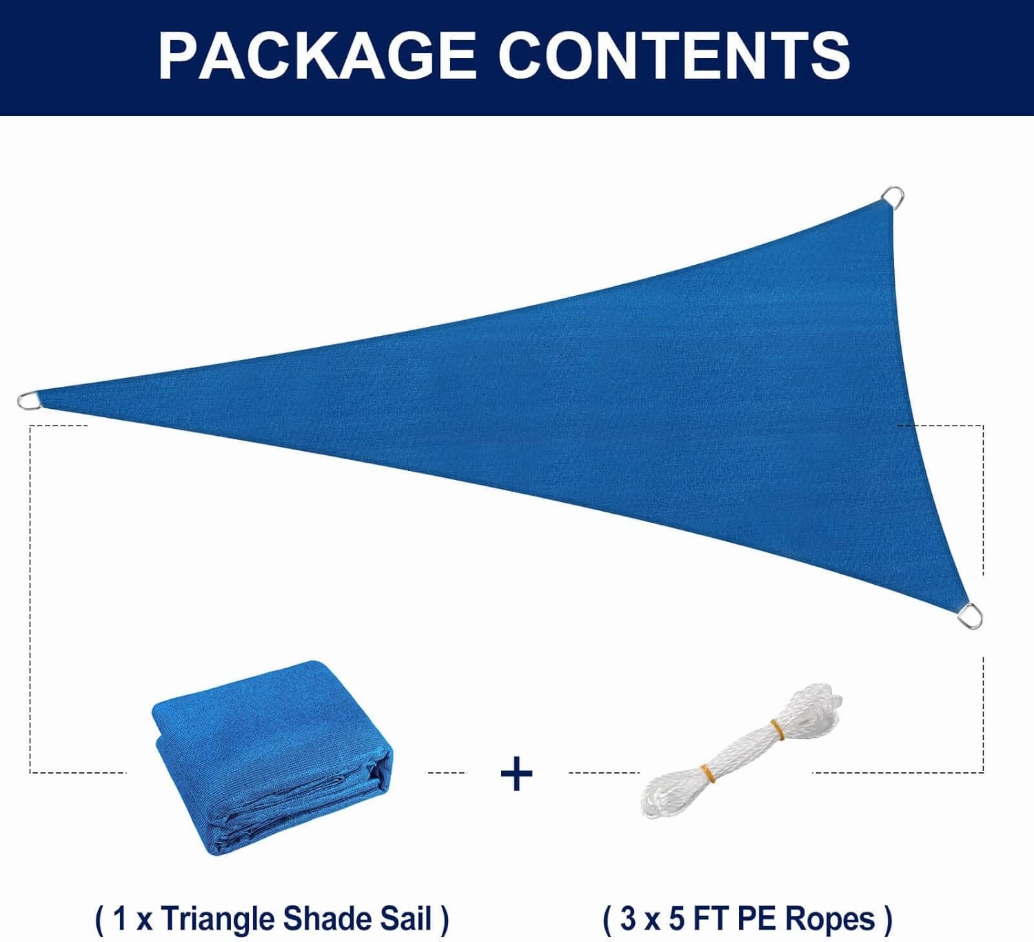 PureFit Triangle Sun Shade Sails Outdoor 20 x 20 x 20 ft - Sun Protection Sunshades UV Block Shade Canopy, Patio Shades for Backyard, Deck and Lawn, Blue