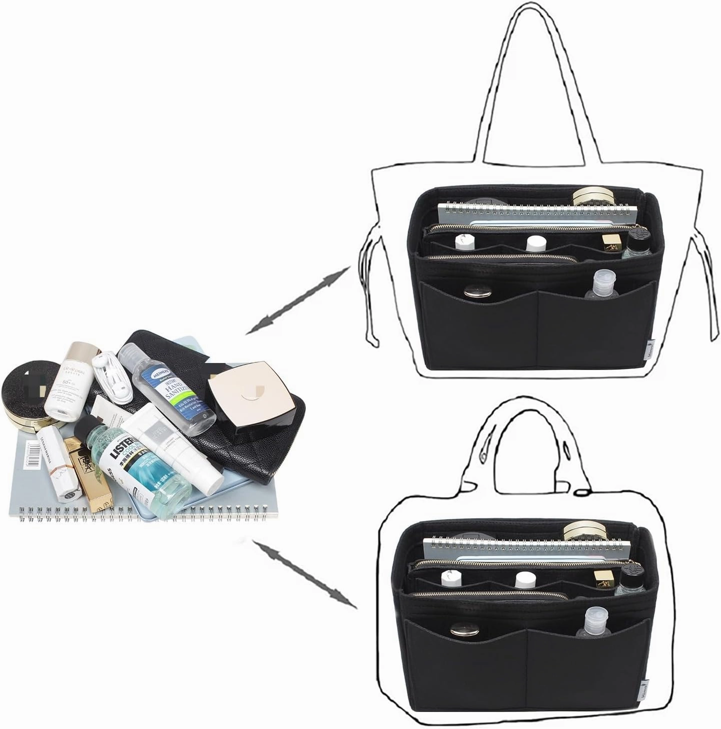 Purse Organizer Insert, Bag Organizer, Bag in Bag, Perfect for Speedy Neverfull and More, 5 Size