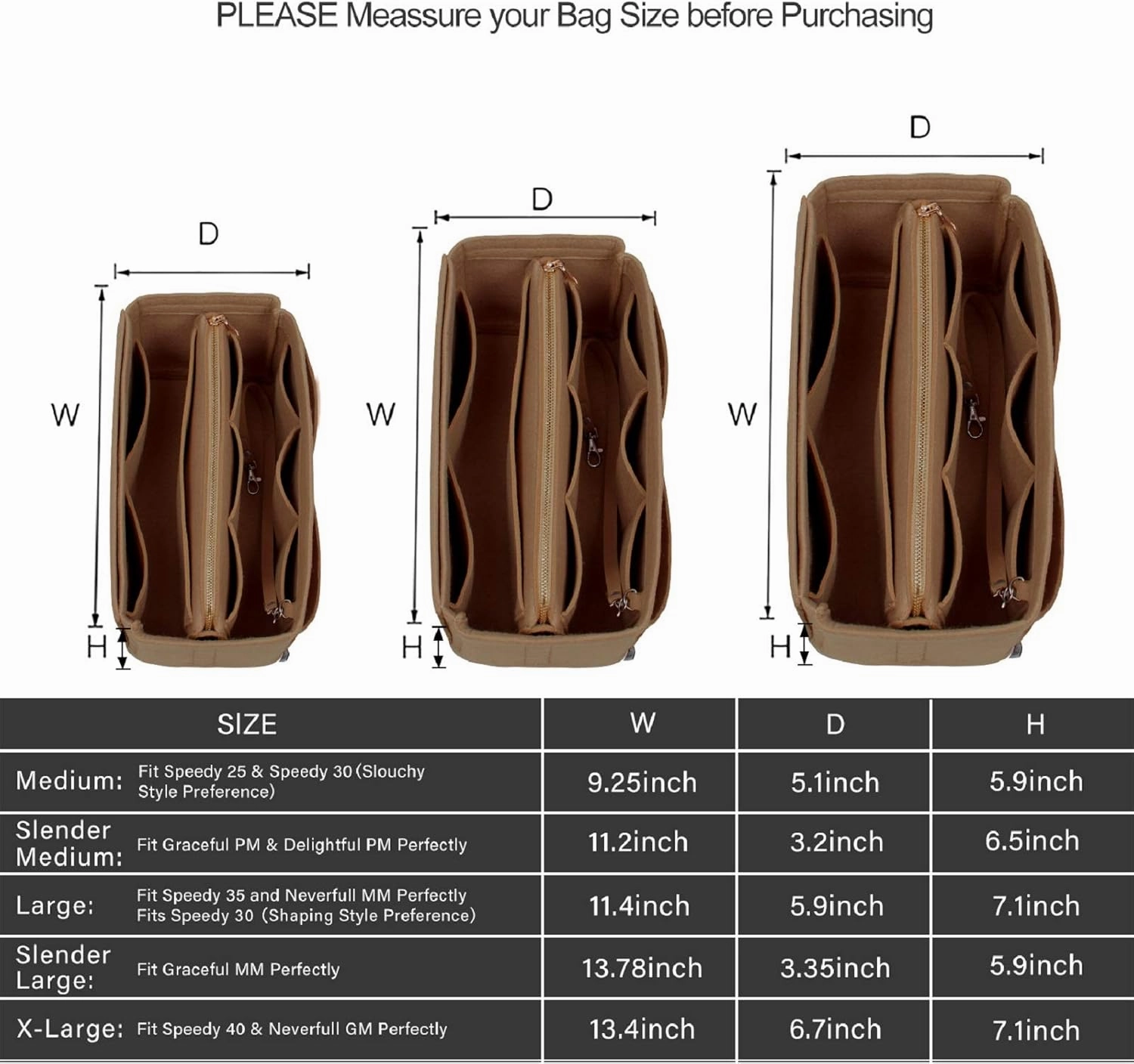 Purse Organizer Insert, Bag Organizer, Bag in Bag, Perfect for Speedy Neverfull and More, 5 Size