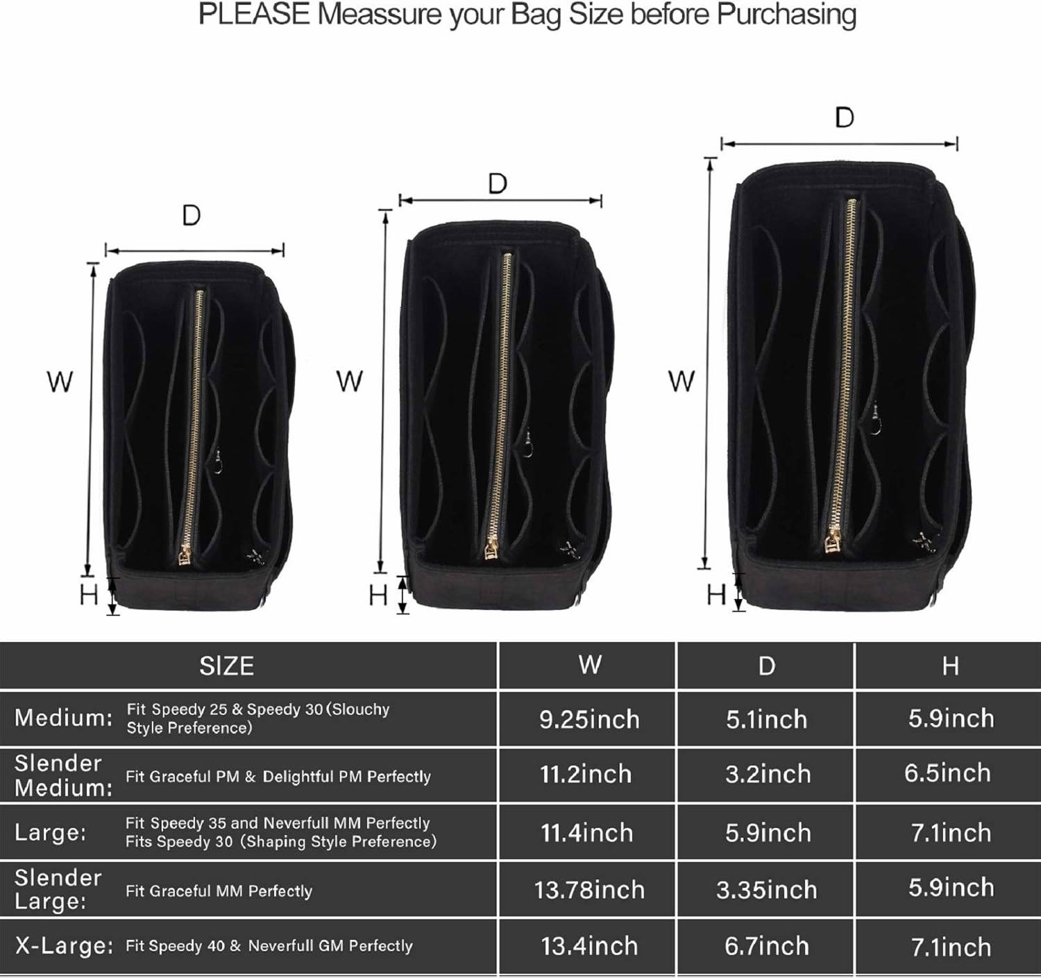 Purse Organizer Insert, Bag Organizer, Bag in Bag, Perfect for Speedy Neverfull and More, 5 Size