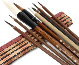Pwsap 8Pcs Chinese Calligraphy Kanji Brushes, Writing Brushes Japanese Sumi Drawing Brush Art Painting Brushes with Brush Bag for Oil, Watercolour, Nail Painting, Ink Wash Painting, Calligraphy