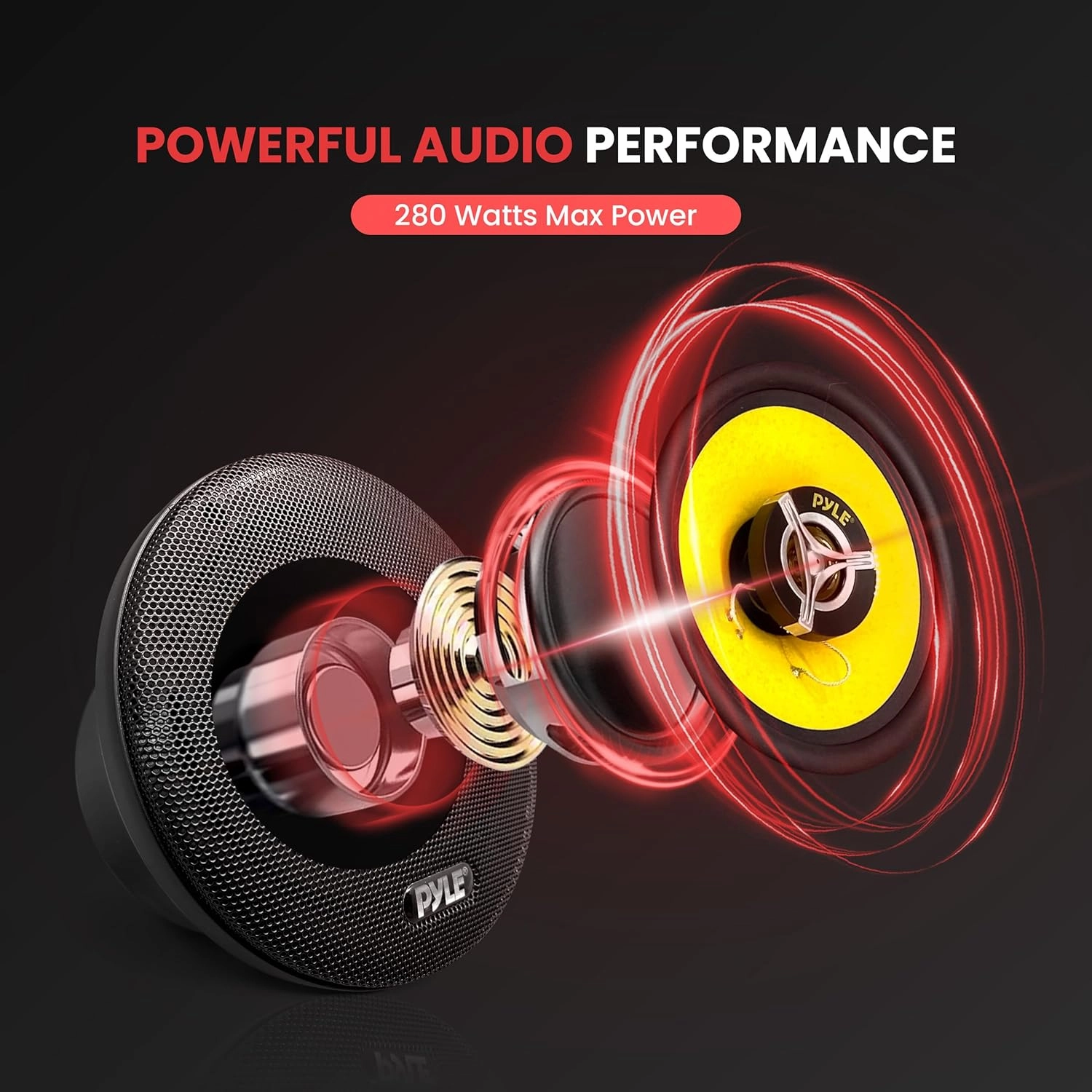 Pyle Car Three Way Speaker System - Pro 6.5 Inch 280 Watt 4 Ohm Mid Tweeter Component Audio Sound Speakers For Car Stereo w/ 40 Oz Magnet, 2.25” Mount Depth Fits Standard OEM - Pyle PLG6.3 (Pair),Yellow/Black