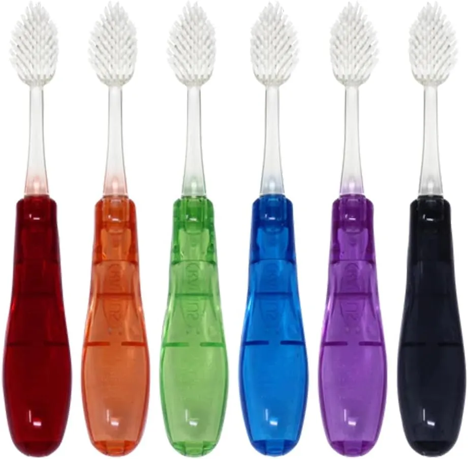 RADIUS Tour Travel Brush & Case with Replaceable Brush Head ADA Accepted Toothbrush Improve Gum Health - Assorted Colors - Pack of 6