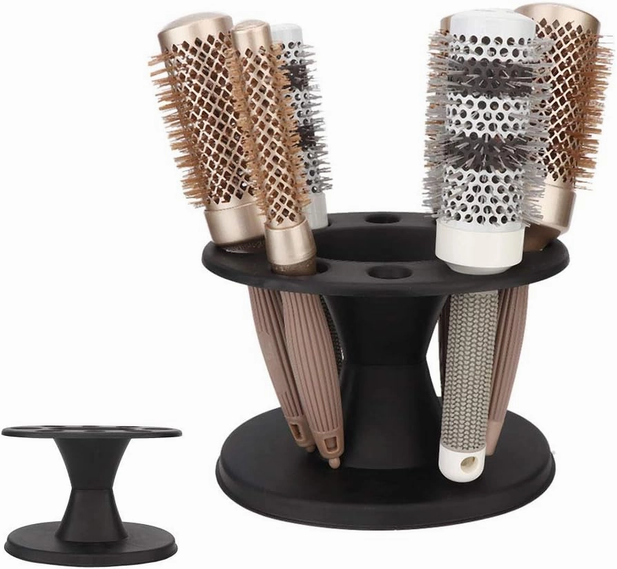 Raguso Hair Brush Holder Comb Stand Shelf Hair Brush Accessories Round Hair Brush Comb for Cushion Brush for Salon for Most Roller Comb for Home Use(black)