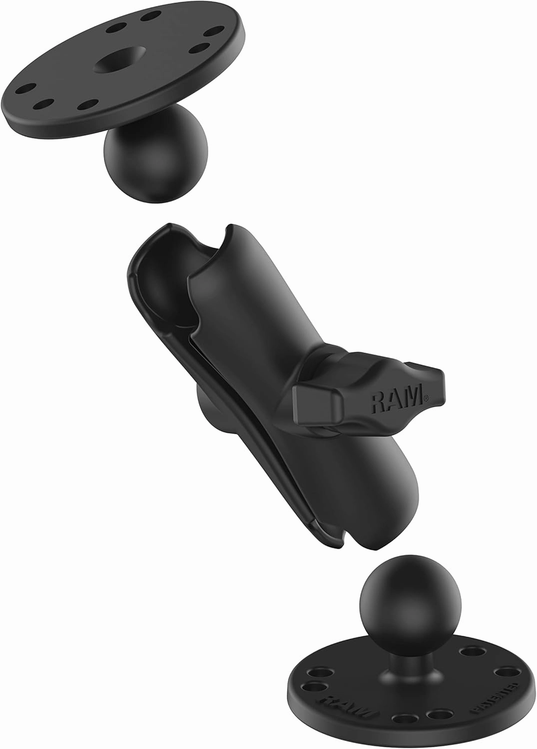 RAM Mounts Universal Double Ball Mount with Two Round Plates RAM-B-101U with Medium Arm for Drill-down Mounting