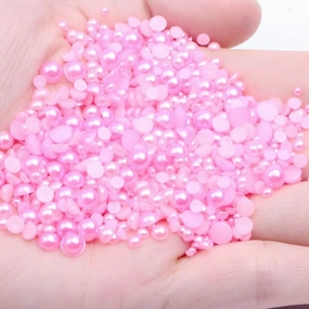 RD-36227 Decor Rhinestone Pearlized Cabochon Half Round Beads 10000pcs 1.5mm Crafts ABS Resin Pearls Nail Art Ornament Jewelry Decorations Colors - (Type: 22 Light Rose)